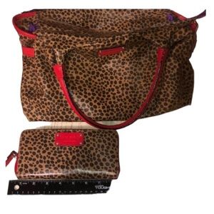 Kate Spade large red leopard print handbag with matching wallet 2 piece set